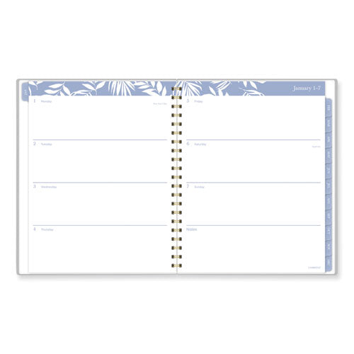 Elena Weekly/monthly Planner, Palm Leaves Artwork, 11 X 9.25, Blue/white Cover, 12-month (jan To Dec): 2024