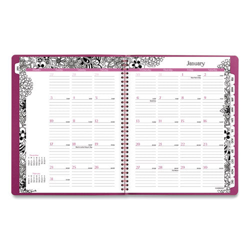 Floradoodle Weekly/monthly Professional Planner, Adult Coloring Artwork, 11 X 8.5, Black/white Cover, 12-month (jan-dec):2024