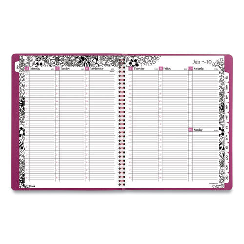 Floradoodle Weekly/monthly Professional Planner, Adult Coloring Artwork, 11 X 8.5, Black/white Cover, 12-month (jan-dec):2024