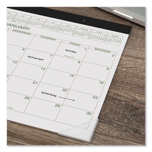 Two-color Desk Pad, 22 X 17, White Sheets, Black Binding, Clear Corners, 12-month (jan To Dec): 2024