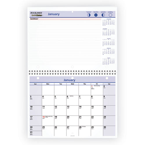 Quicknotes Desk/wall Calendar, 3-hole Punched, 11 X 8, White/blue/yellow Sheets, 12-month (jan To Dec): 2024