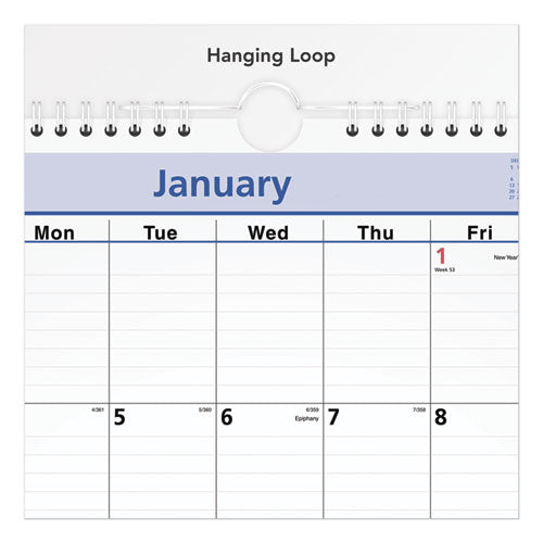 Quicknotes Wall Calendar, 12 X 17, White/blue/yellow Sheets, 12-month (jan To Dec): 2024