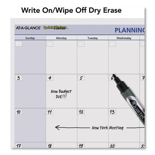 Quicknotes Mini Erasable Wall Planner, 16 X 12, White/blue/yellow Sheets, 12-month (jan To Dec): 2024