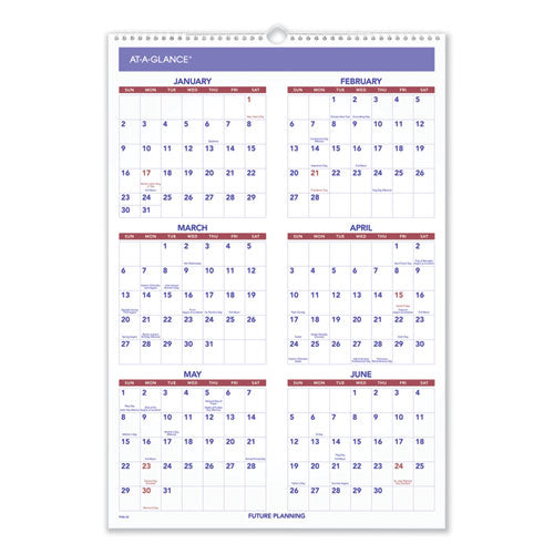 Three-month Wall Calendar, 15.5 X 22.75, White Sheets, 12-month (jan To Dec): 2024