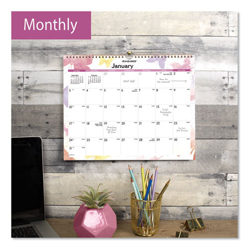 Watercolors Recycled Monthly Wall Calendar, Watercolors Artwork, 15 X 12, White/multicolor Sheets, 12-month (jan-dec): 2024