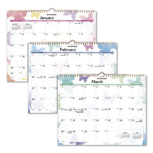 Watercolors Recycled Monthly Wall Calendar, Watercolors Artwork, 15 X 12, White/multicolor Sheets, 12-month (jan-dec): 2024