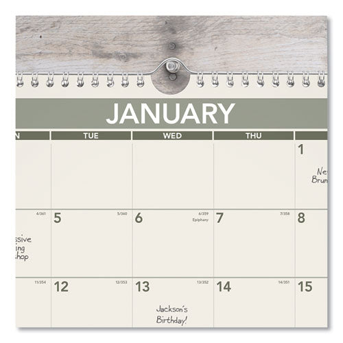 Recycled Wall Calendar, Unruled Blocks, 15 X 12, Sand/green Sheets, 12-month (jan To Dec): 2024