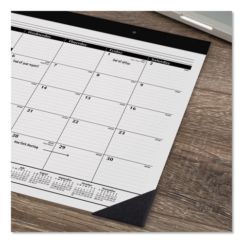 Monthly Refillable Desk Pad, 22 X 17, White Sheets, Black Binding, Black Corners, 12-month (jan To Dec): 2024