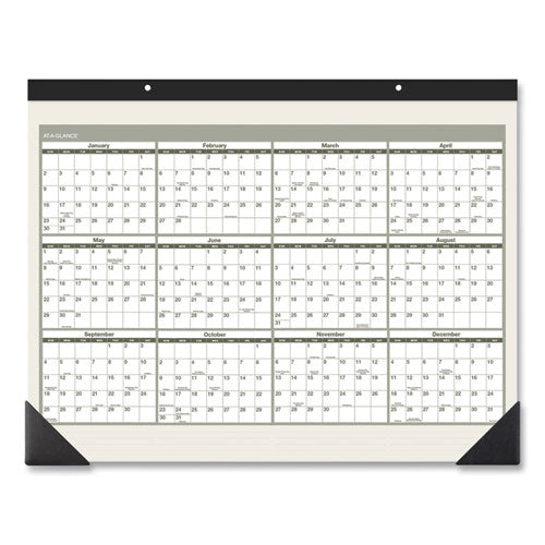Recycled Monthly Desk Pad, 22 X 17, Sand/green Sheets, Black Binding, Black Corners, 12-month (jan To Dec): 2024