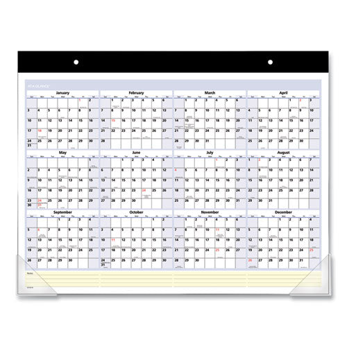 Quicknotes Desk Pad, 22 X 17, White/blue/yellow Sheets, Black Binding, Clear Corners, 13-month (jan To Jan): 2024 To 2025