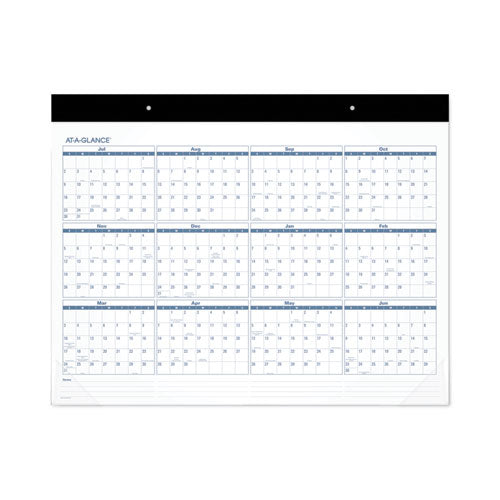Academic Large Print Desk Pad, 21.75 X 17, White/blue Sheets, 12 Month (july To June): 2023 To 2024