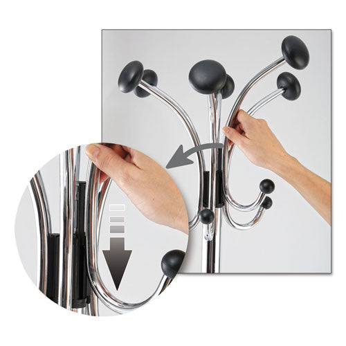 Chromy Coat Stand, 12 Knobs, 16w X 16d X 70.5h, Chrome/black