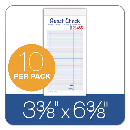 Guest Check Pad, Two-part Carbonless, 6.38 X 3.38, 50 Forms Total