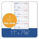 Tops 3-part Hardbound Receipt Book, Three-part Carbonless, 7 X 2.75, 4 Forms/sheet, 200 Forms Total