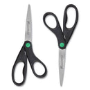 Kleenearth Scissors, 8" Long, 3.25" Cut Length, Black Straight Handles, 2/pack