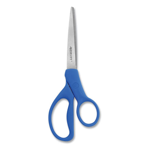 Preferred Line Stainless Steel Scissors, 8" Long, 3.5" Cut Length, Blue Straight Handles, 2/pack