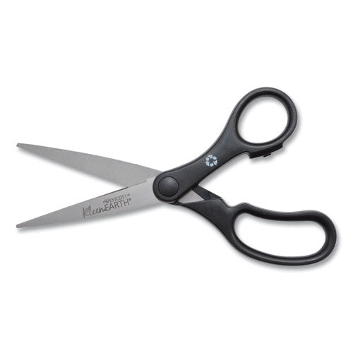 Kleenearth Basic Plastic Handle Scissors, Pointed Tip, 7" Long, 2.8" Cut Length, Black Straight Handle