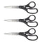 Kleenearth Basic Plastic Handle Scissors, 8" Long, 3.25" Cut Length, Black Straight Handles, 3/pack