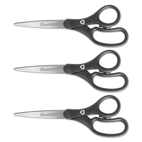 Kleenearth Basic Plastic Handle Scissors, 8" Long, 3.25" Cut Length, Black Straight Handles, 3/pack