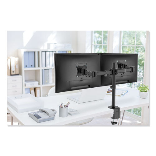 Adaptivergo Pole-mounted Dual Monitor Arm For 30" Monitors, 360 Deg Rotation, 30 Deg Tilt, 360 Deg Pan, Black, Supports 22 Lb