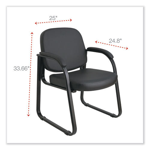 Alera Genaro Series Faux Leather Half-back Sled Base Guest Chair, 25" X 24.80" X 33.66", Black Seat, Black Back, Black Base