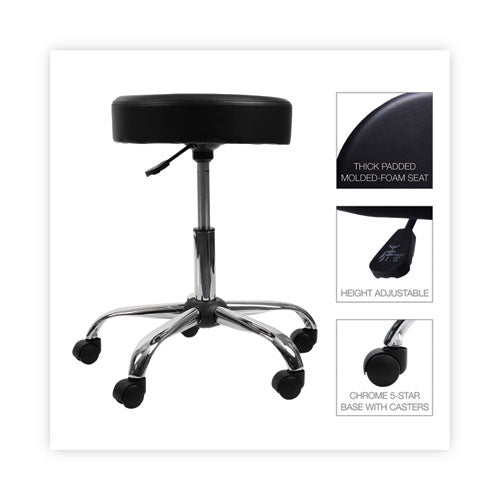 Height Adjustable Lab Stool, Backless, Supports Up To 275 Lb, 19.69" To 24.80" Seat Height, Black Seat, Chrome Base