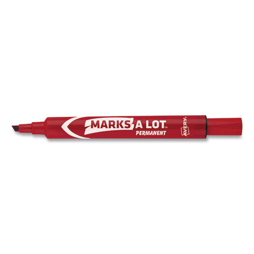 Marks A Lot Large Desk-style Permanent Marker, Broad Chisel Tip, Red, Dozen (8887)