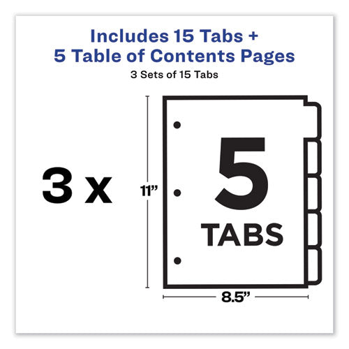 Customizable Table Of Contents Ready Index Dividers With Multicolor Tabs, 5-tab, 1 To 5, 11 X 8.5, White, 3 Sets