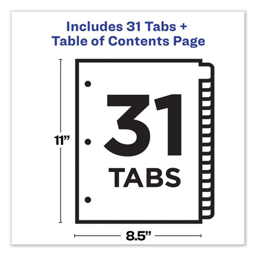 Customizable Table Of Contents Ready Index Dividers With Multicolor Tabs, 31-tab, 1 To 31, 11 X 8.5, White, 1 Set