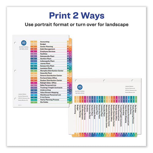 Customizable Table Of Contents Ready Index Dividers With Multicolor Tabs, 26-tab, A To Z, 11 X 8.5, White, 1 Set