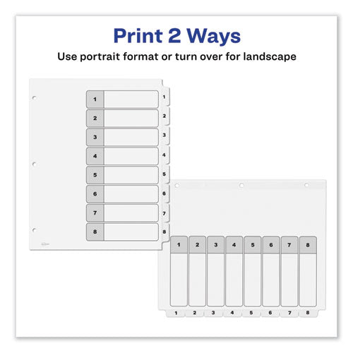 Customizable Toc Ready Index Black And White Dividers, 8-tab, 1 To 8, 11 X 8.5, 1 Set