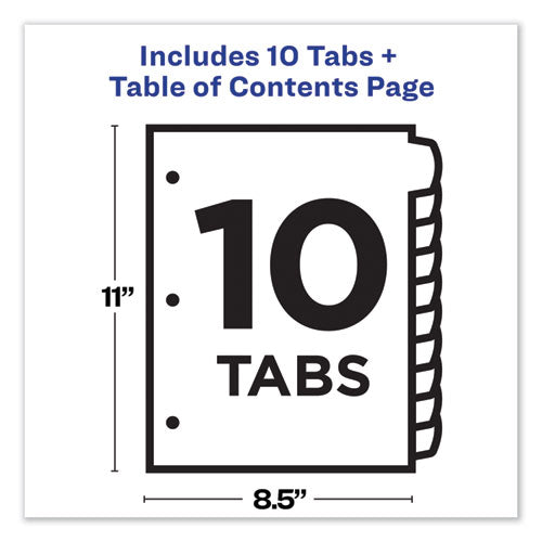 Customizable Toc Ready Index Multicolor Tab Dividers, 10-tab, 1 To 10, 11 X 8.5, White, Traditional Color Tabs, 1 Set