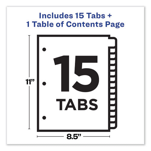 Customizable Toc Ready Index Multicolor Tab Dividers, 15-tab, 1 To 15, 11 X 8.5, White, Traditional Color Tabs, 1 Set