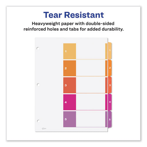 Customizable Toc Ready Index Multicolor Tab Dividers, 5-tab, 1 To 5, 11 X 8.5, White, Traditional Color Tabs, 6 Sets