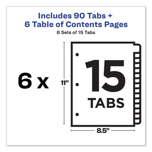 Customizable Toc Ready Index Multicolor Tab Dividers, 15-tab, 1 To 15, 11 X 8.5, White, Traditional Color Tabs, 6 Sets