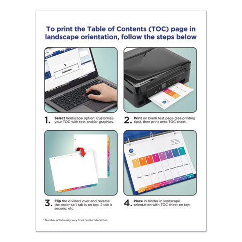 Customizable Toc Ready Index Multicolor Tab Dividers, 15-tab, 1 To 15, 11 X 8.5, White, Traditional Color Tabs, 6 Sets