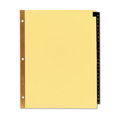 Preprinted Black Leather Tab Dividers W/gold Reinforced Edge, 25-tab, A To Z, 11 X 8.5, Buff, 1 Set