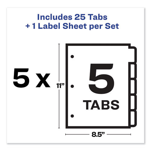 Print And Apply Index Maker Clear Label Dividers, 5-tab, Color Tabs, 11 X 8.5, White, Blue Tabs, 5 Sets