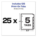 Customizable Print-on Dividers, 3-hole Punched, 5-tab, 11 X 8.5, White, 25 Sets