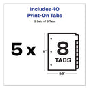 Customizable Print-on Dividers, 3-hole Punched, 8-tab, 11 X 8.5, White, 5 Sets