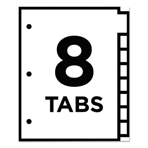 Table 'n Tabs Dividers, 8-tab, 1 To 8, 11 X 8.5, White, White Tabs, 1 Set