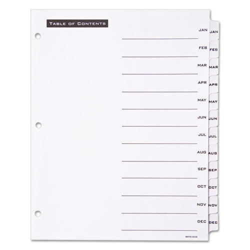 Table 'n Tabs Dividers, 12-tab, Jan. To Dec., 11 X 8.5, White, White Tabs, 1 Set