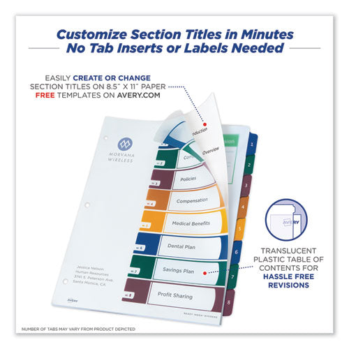 Customizable Table Of Contents Ready Index Dividers With Multicolor Tabs, 8-tab, 1 To 8, 11 X 8.5, Translucent, 1 Set