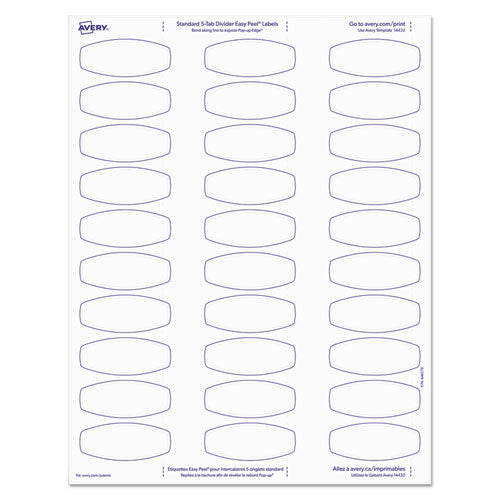 Big Tab Printable White Label Tab Dividers, 5-tab, 11 X 8.5, White, 20 Sets