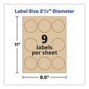 Round Brown Kraft Print-to-the-edge Labels, 2.5" Dia, 225/pk