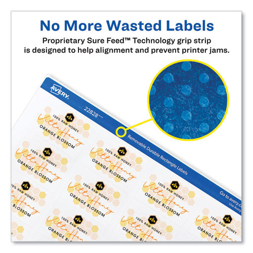 Removable Durable White Rectangle Labels W/ Sure Feed, 1.25 X 1.75, 256/pk