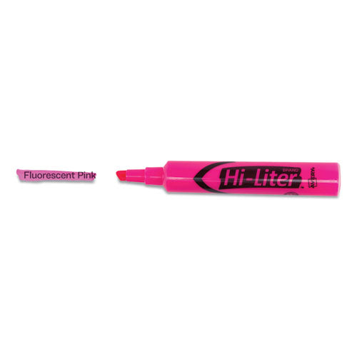 Hi-liter Desk-style Highlighters, Fluorescent Pink Ink, Chisel Tip, Pink/black Barrel, Dozen