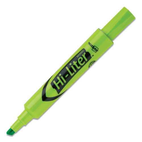 Hi-liter Desk-style Highlighters, Fluorescent Green Ink, Chisel Tip, Green/black Barrel, Dozen