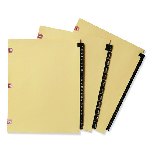 Preprinted Black Leather Tab Dividers W/copper Reinforced Holes, 25-tab, A To Z, 11 X 8.5, Buff, 1 Set
