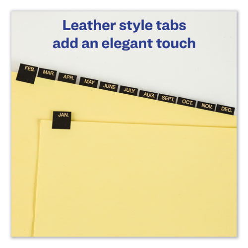 Preprinted Black Leather Tab Dividers W/copper Reinforced Holes, 12-tab, Jan. To Dec., 11 X 8.5, Buff, 1 Set